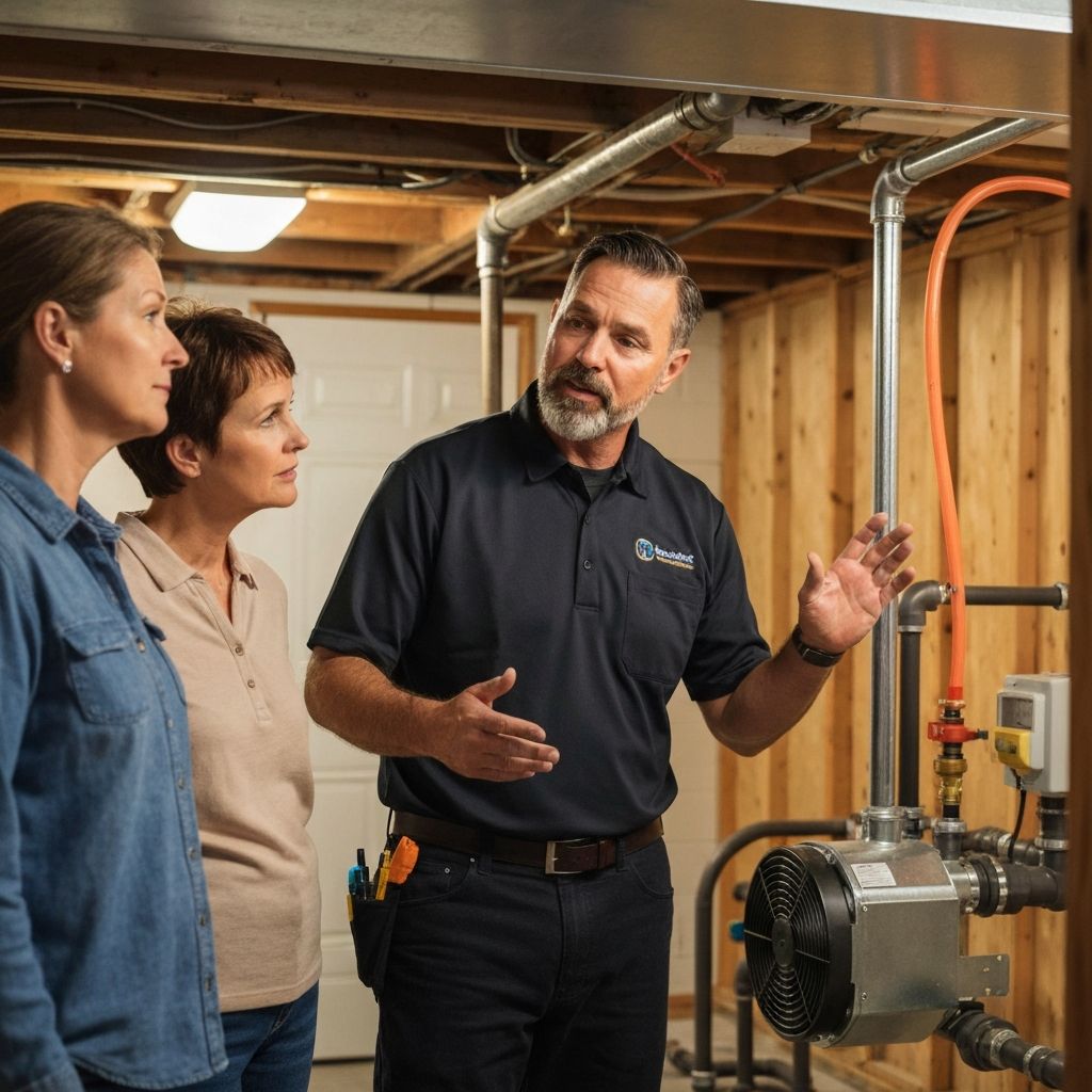 RadonResolved technician explaining radon mitigation to Utah homeowners